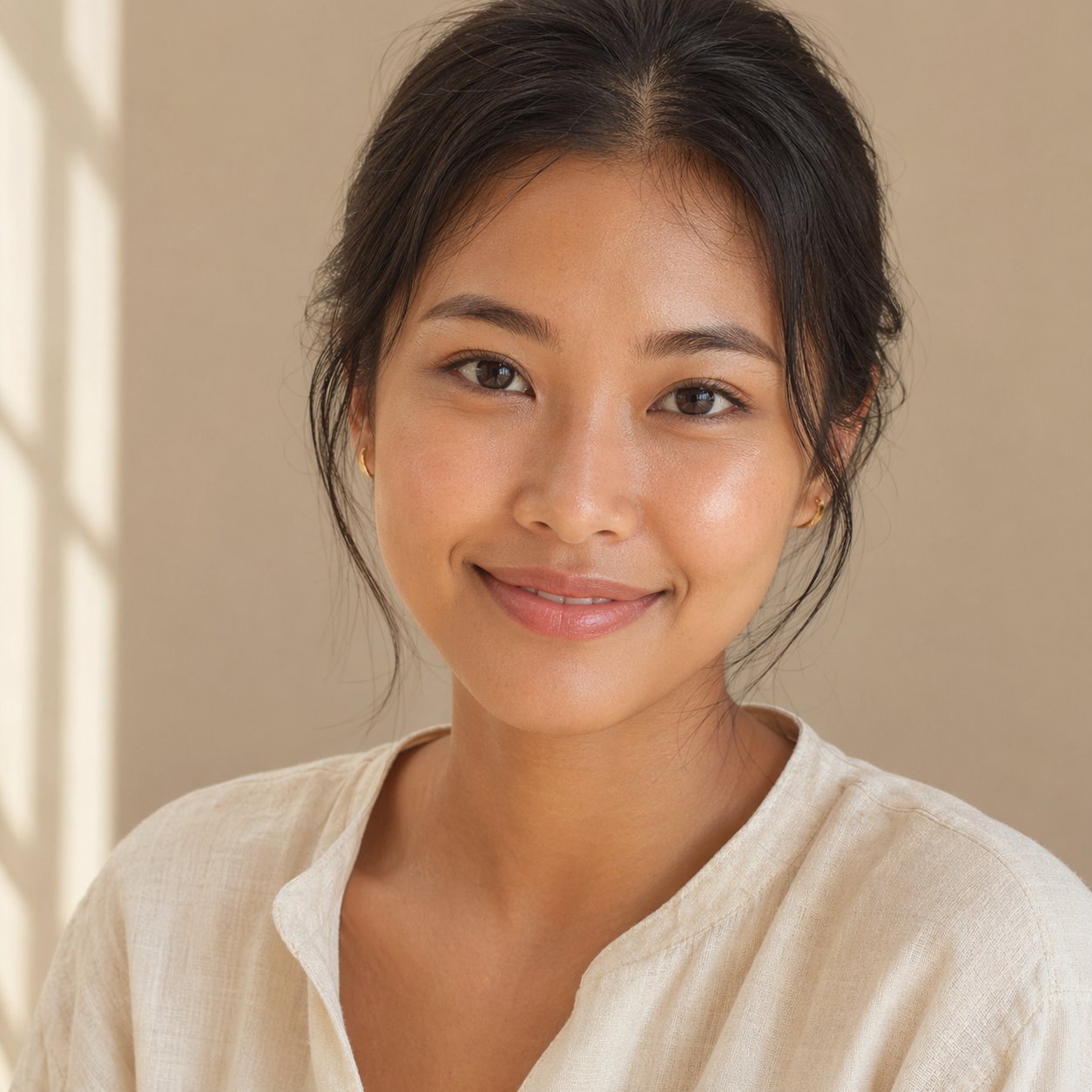 Close-up of a soft, natural eye wearing Lumé